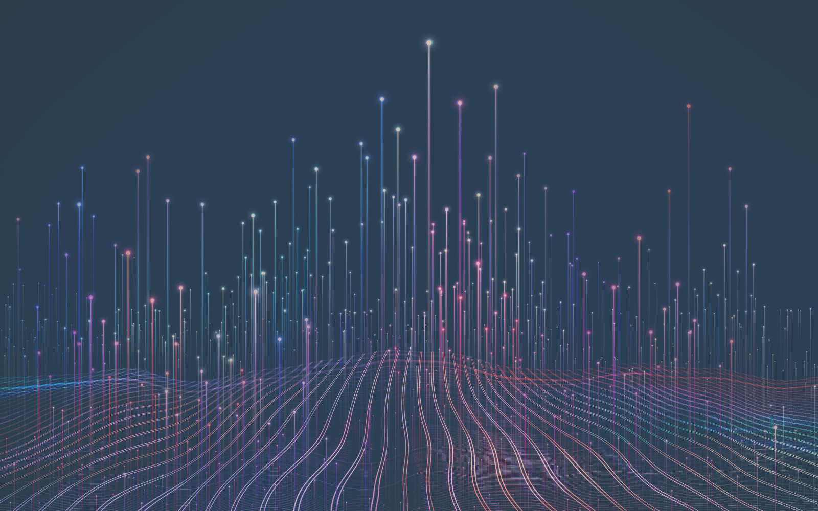 Abstract dots and lines on a blue background.
